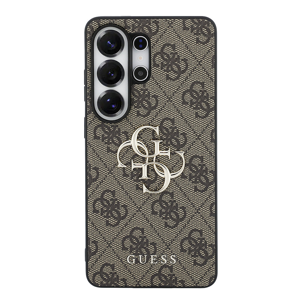 Galaxy S26 Ultra Kılıf Guess PU Deri 4G Büyük Metal Logolu ve Desenli Kapak Kahverengi