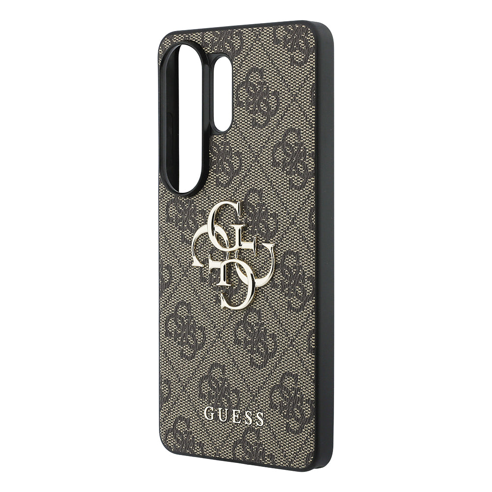 Galaxy S26 Ultra Kılıf Guess PU Deri 4G Büyük Metal Logolu ve Desenli Kapak Kahverengi