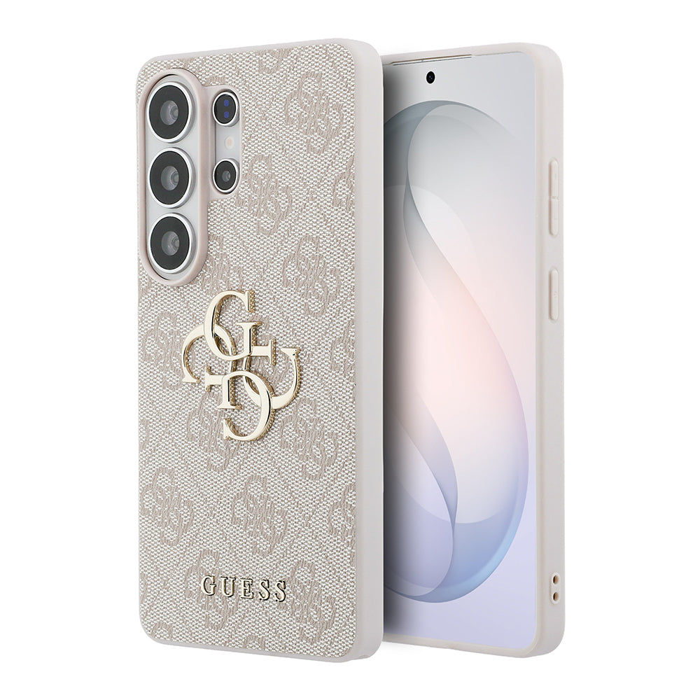 Galaxy S26 Ultra Kılıf Guess PU Deri 4G Büyük Metal Logolu ve Desenli Kapak Pembe