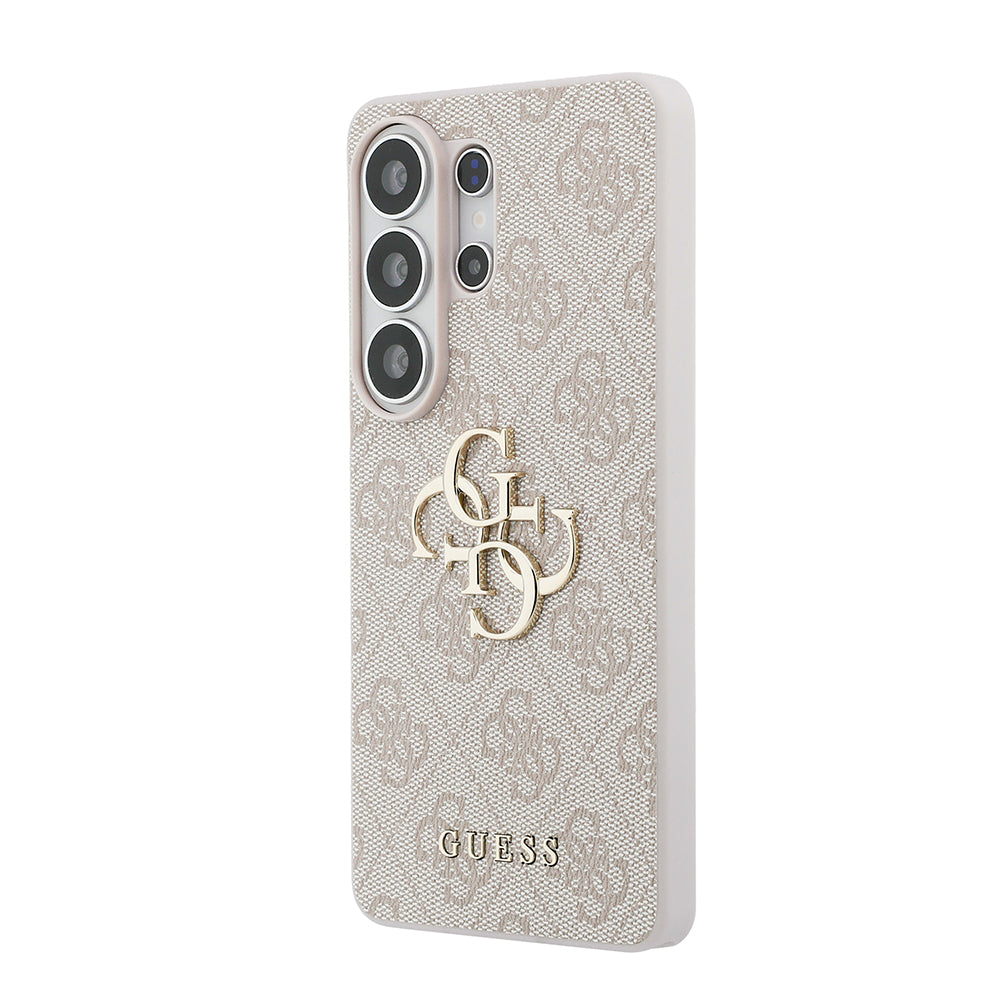 Galaxy S26 Ultra Kılıf Guess PU Deri 4G Büyük Metal Logolu ve Desenli Kapak Pembe