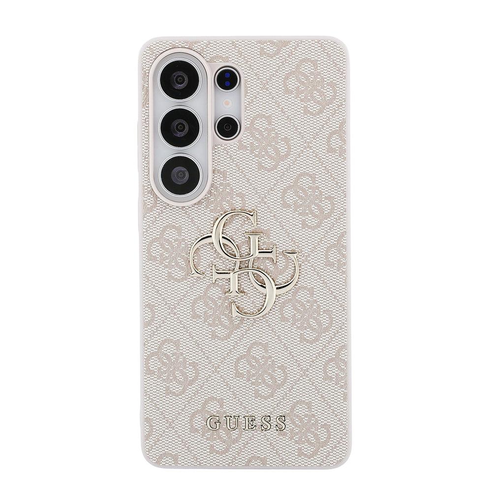 Galaxy S26 Ultra Kılıf Guess PU Deri 4G Büyük Metal Logolu ve Desenli Kapak Pembe