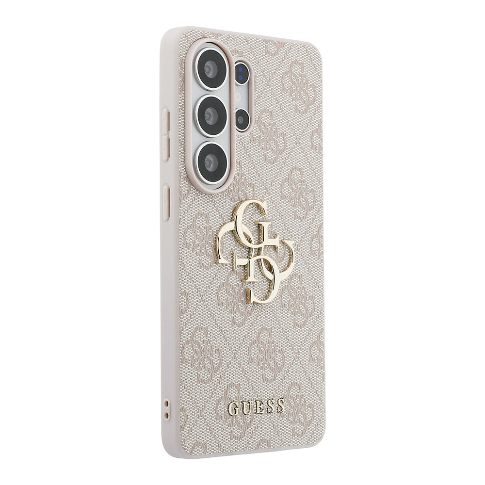 Galaxy S26 Ultra Kılıf Guess PU Deri 4G Büyük Metal Logolu ve Desenli Kapak Pembe