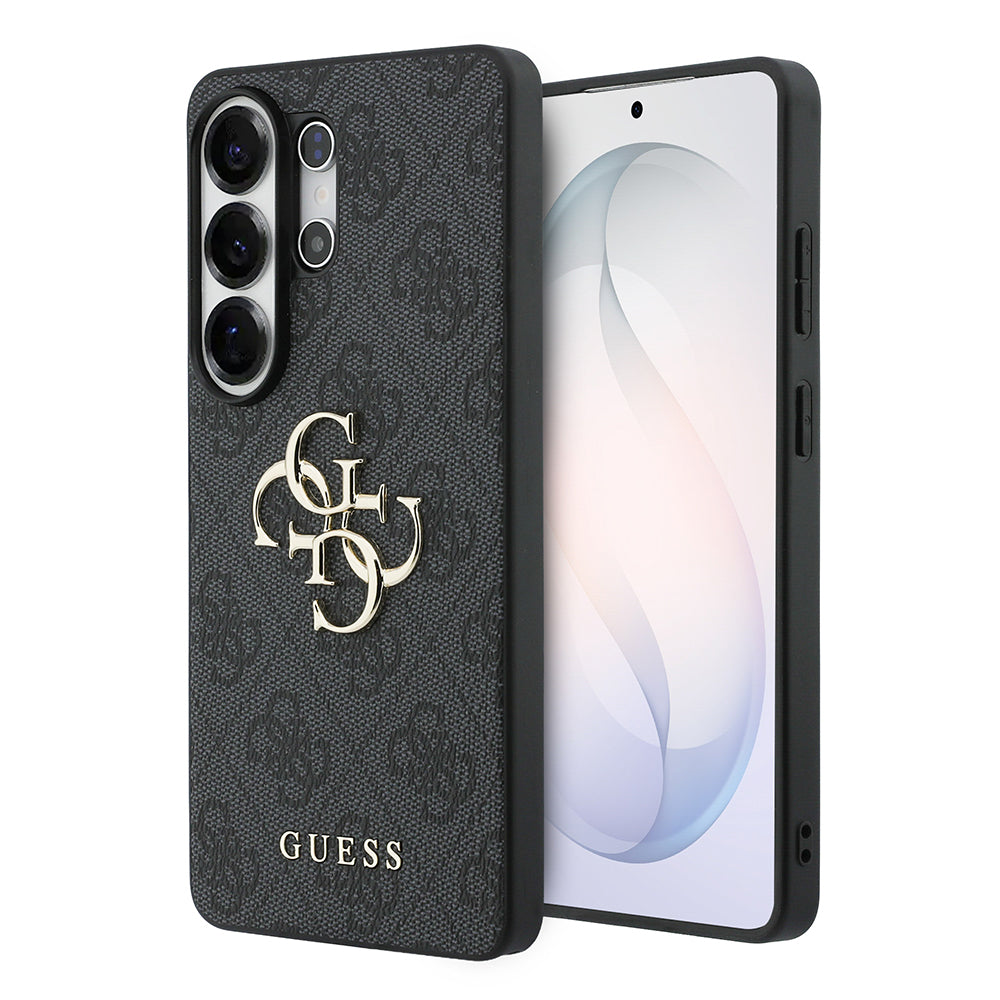 Galaxy S26 Ultra Kılıf Guess PU Deri 4G Büyük Metal Logolu ve Desenli Kapak Siyah