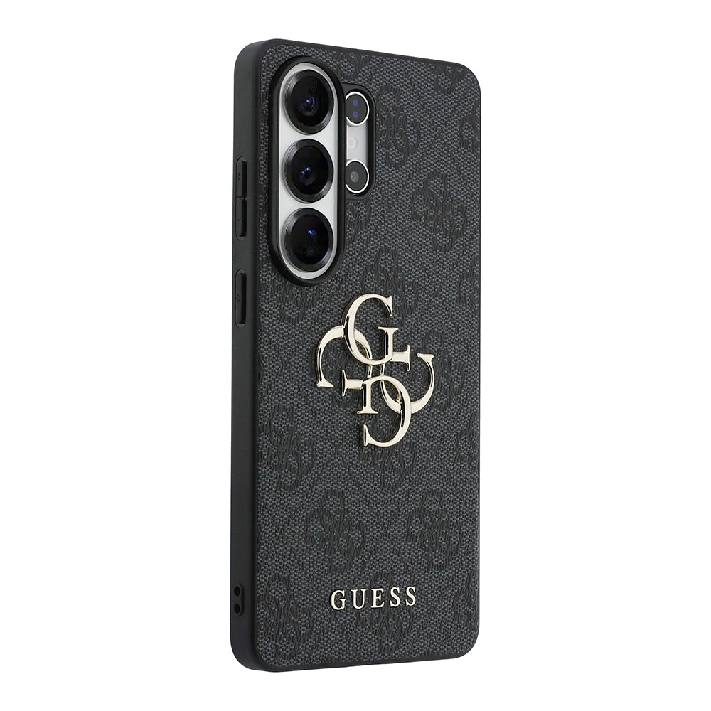 Galaxy S26 Ultra Kılıf Guess PU Deri 4G Büyük Metal Logolu ve Desenli Kapak Siyah