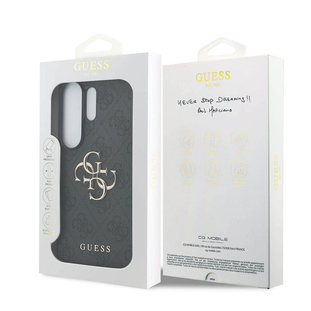 Galaxy S26 Ultra Kılıf Guess PU Deri 4G Büyük Metal Logolu ve Desenli Kapak Siyah