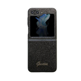 Galaxy Z Flip 5 Kılıf Guess Yazı Logolu Glitter Script Kapak Siyah