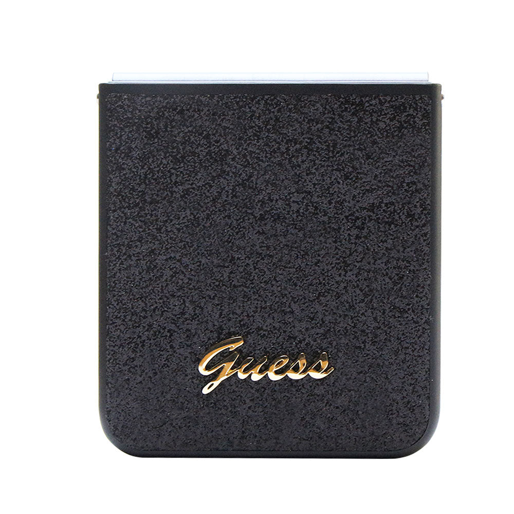 Galaxy Z Flip 5 Kılıf Guess Yazı Logolu Glitter Script Kapak Siyah