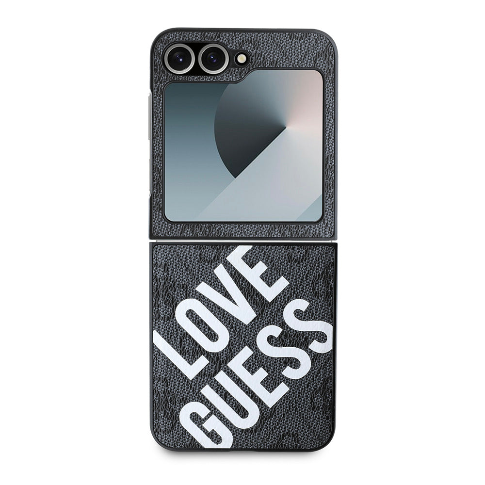 Galaxy Z Flip 6 Kılıf Guess Magsafe Uyumlu Love Guess Yazılı Kapak Siyah