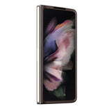 Galaxy Z Fold 5 Kılıf Guess PU Deri Taşlı Üçgen Logolu 4G Desenli Strass Kapak Kahverengi