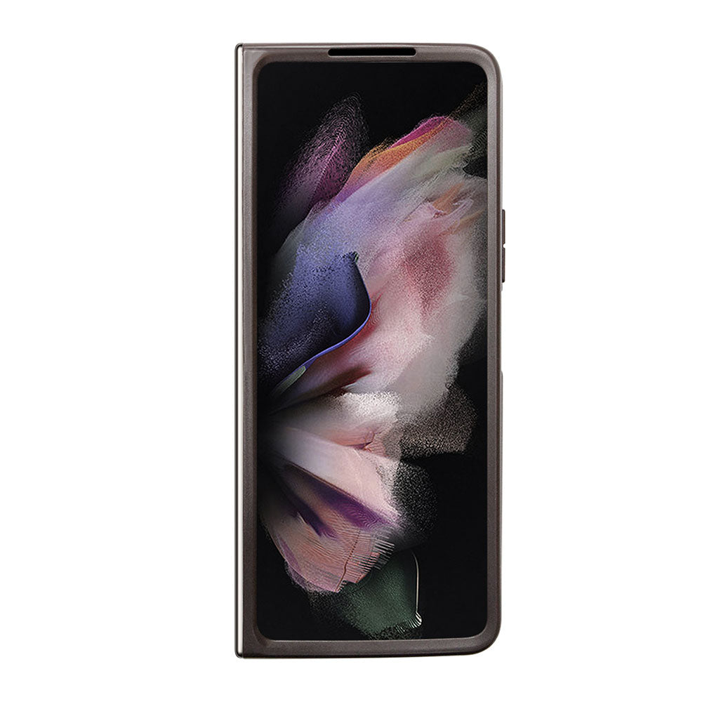 Galaxy Z Fold 5 Kılıf Guess PU Deri Taşlı Üçgen Logolu 4G Desenli Strass Kapak Kahverengi
