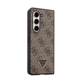 Galaxy Z Fold 5 Kılıf Guess PU Deri Taşlı Üçgen Logolu 4G Desenli Strass Kapak Kahverengi