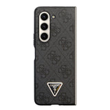 Galaxy Z Fold 5 Kılıf Guess PU Deri Taşlı Üçgen Logolu 4G Desenli Strass Kapak Siyah
