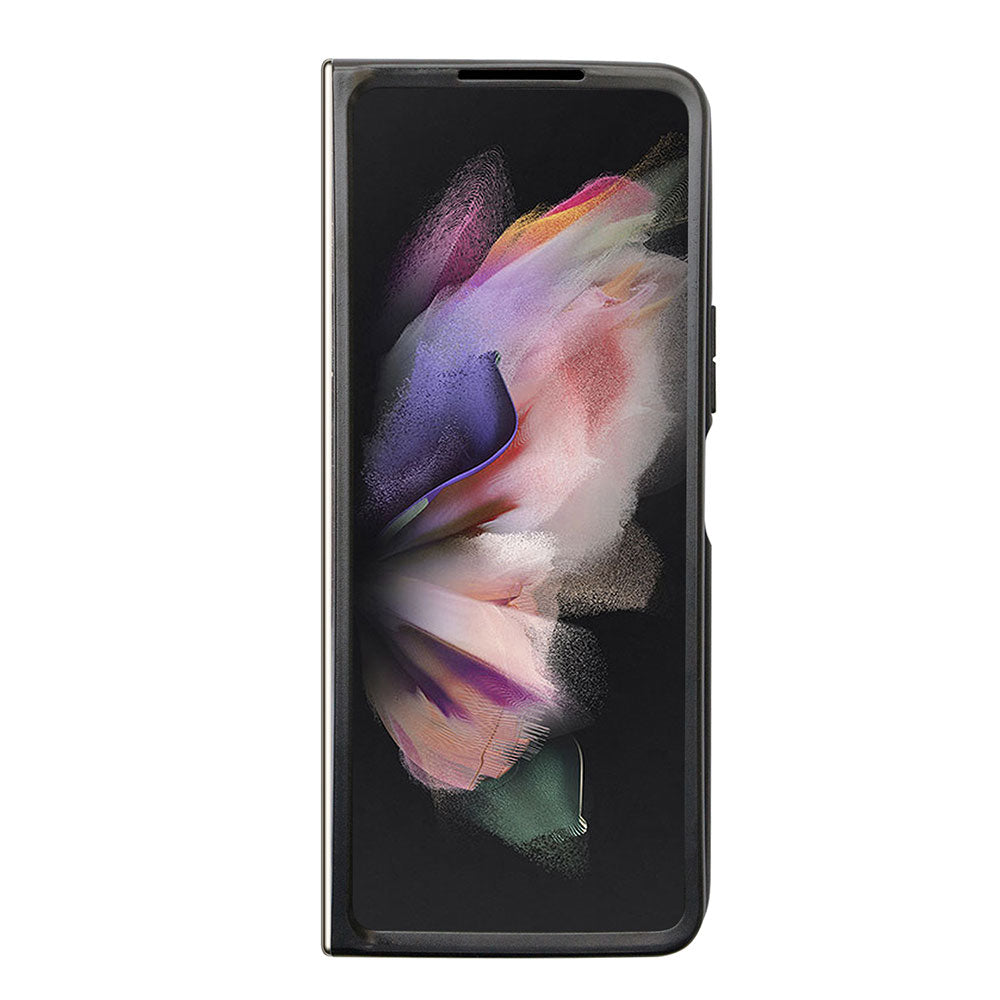 Galaxy Z Fold 5 Kılıf Guess PU Deri Taşlı Üçgen Logolu 4G Desenli Strass Kapak Siyah