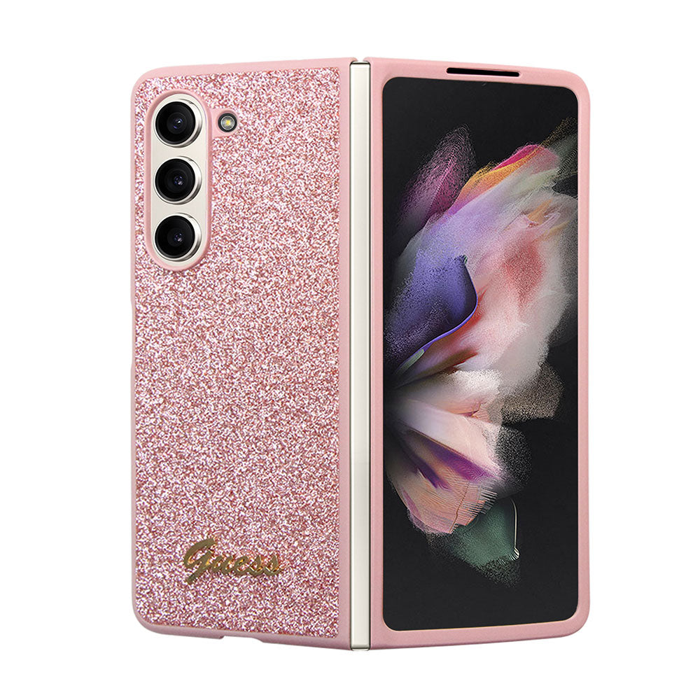 Galaxy Z Fold 5 Kılıf Guess Yazı Logolu Glitter Script Kapak Pembe