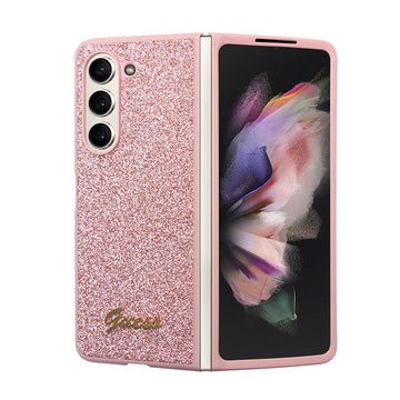 Galaxy Z Fold 5 Kılıf Guess Yazı Logolu Glitter Script Kapak Pembe