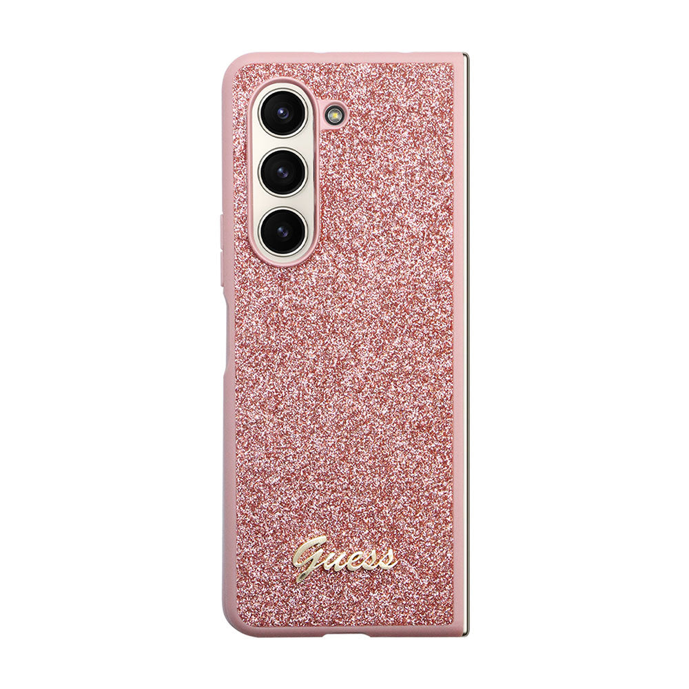 Galaxy Z Fold 5 Kılıf Guess Yazı Logolu Glitter Script Kapak Pembe