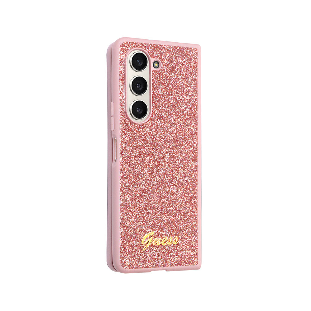 Galaxy Z Fold 5 Kılıf Guess Yazı Logolu Glitter Script Kapak Pembe