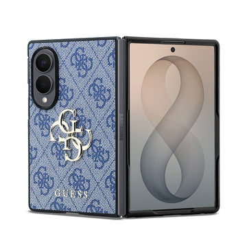 Galaxy Z Fold 8 Kılıf Guess 4G Desenli Metal Büyük 4G ve Yazı Logolu Kapak Mavi