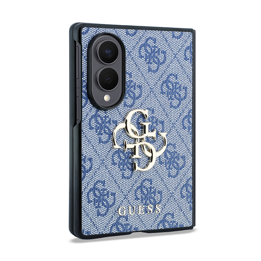 Galaxy Z Fold 8 Kılıf Guess 4G Desenli Metal Büyük 4G ve Yazı Logolu Kapak Mavi