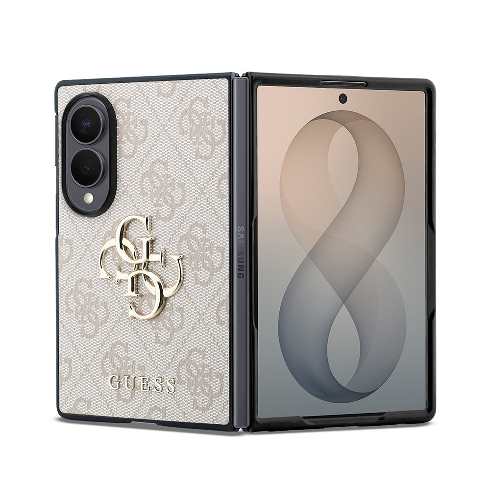Galaxy Z Fold 8 Kılıf Guess 4G Desenli Metal Büyük 4G ve Yazı Logolu Kapak Pembe