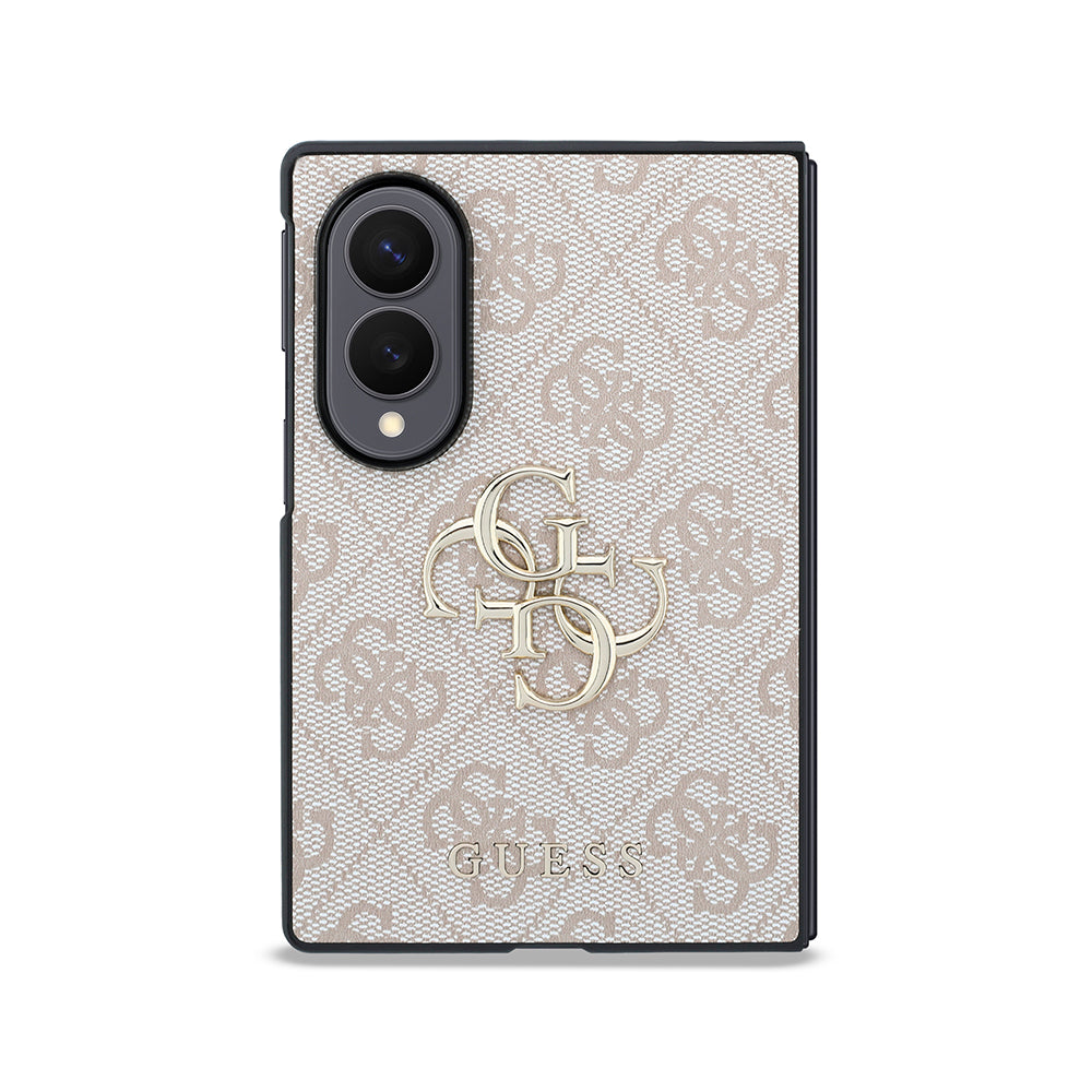 Galaxy Z Fold 8 Kılıf Guess 4G Desenli Metal Büyük 4G ve Yazı Logolu Kapak Pembe