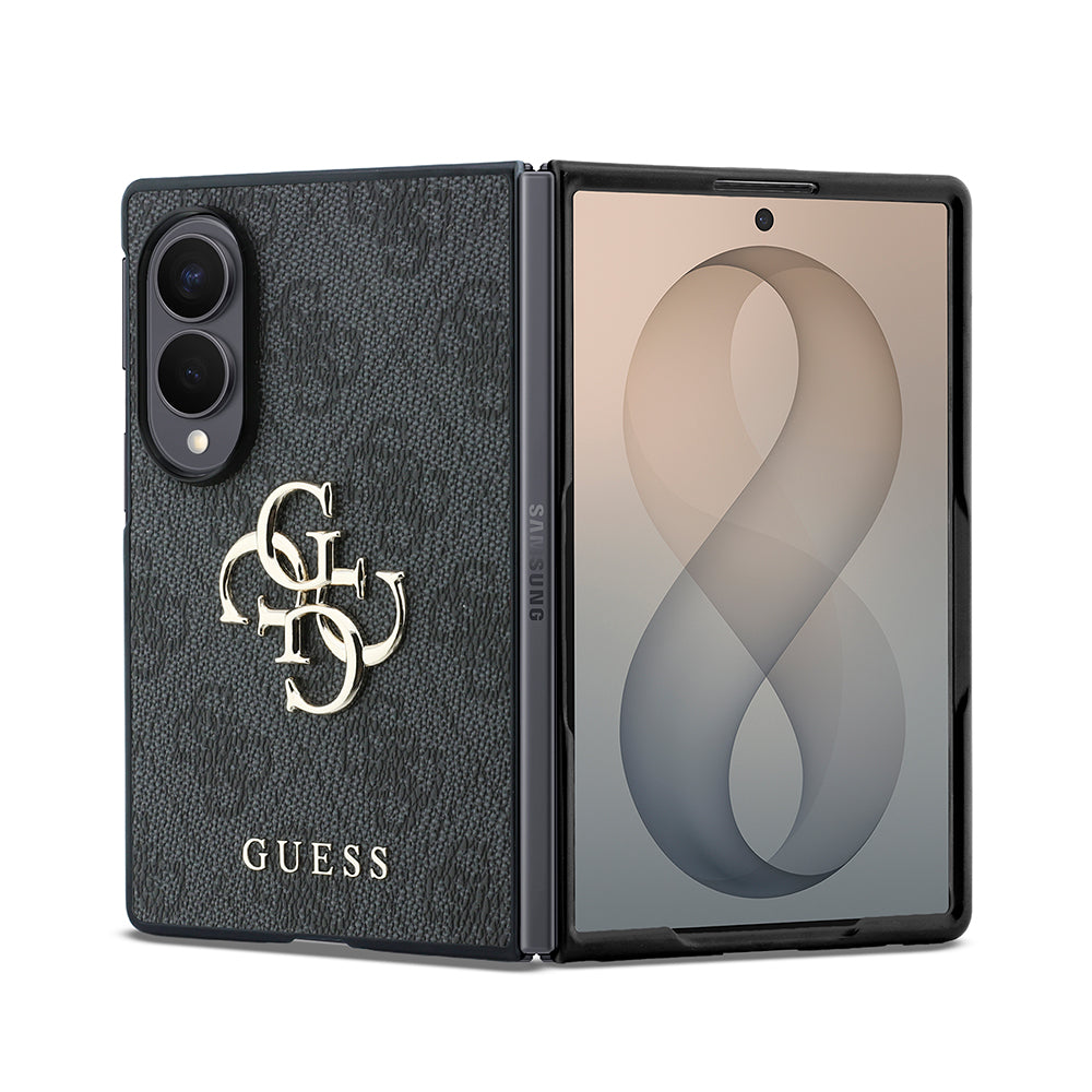 Galaxy Z Fold 8 Kılıf Guess 4G Desenli Metal Büyük 4G ve Yazı Logolu Kapak Siyah