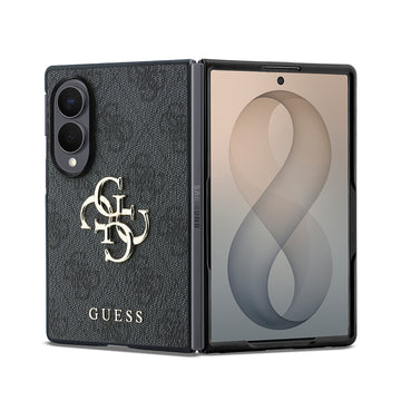 Galaxy Z Fold 8 Kılıf Guess 4G Desenli Metal Büyük 4G ve Yazı Logolu Kapak Siyah