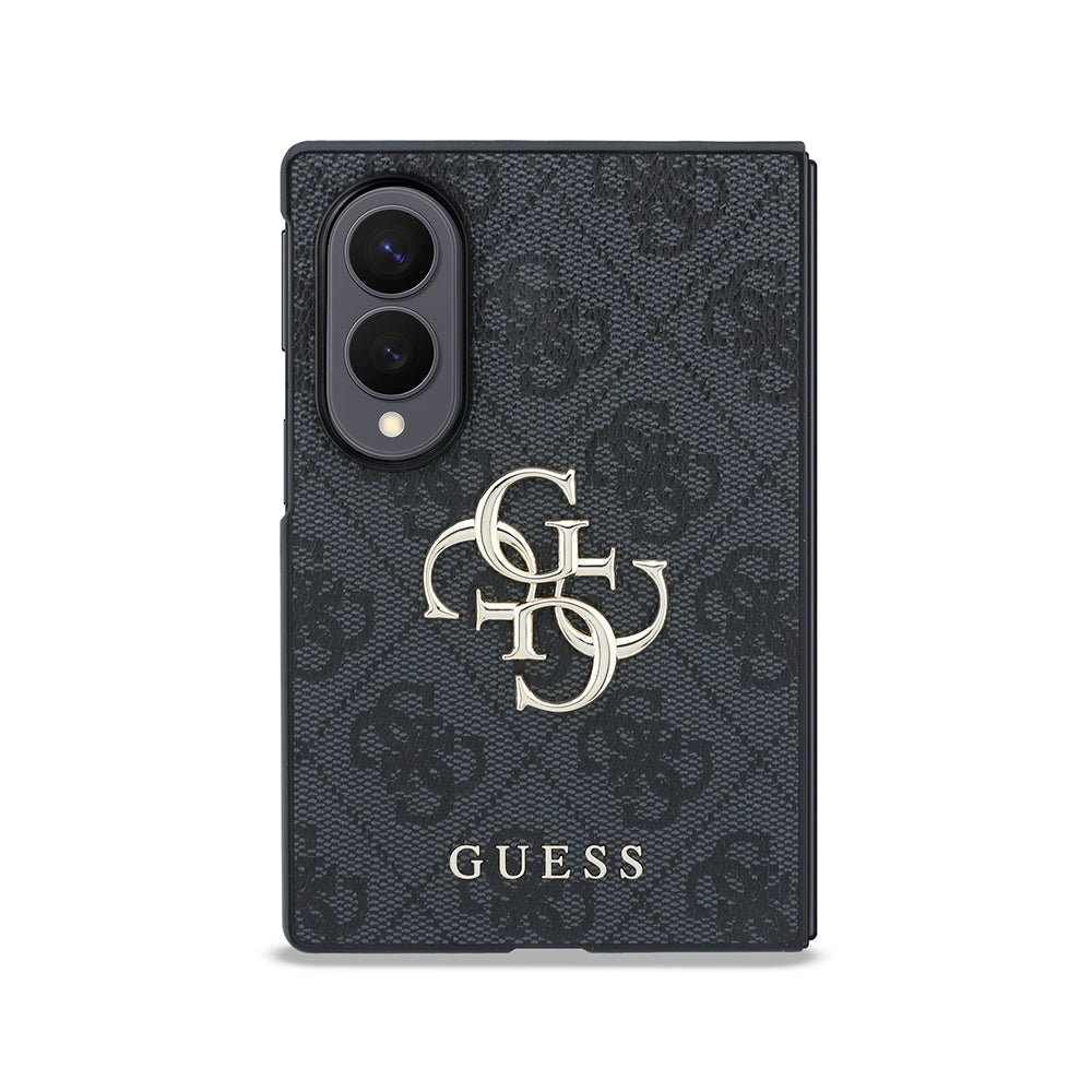 Galaxy Z Fold 8 Kılıf Guess 4G Desenli Metal Büyük 4G ve Yazı Logolu Kapak Siyah