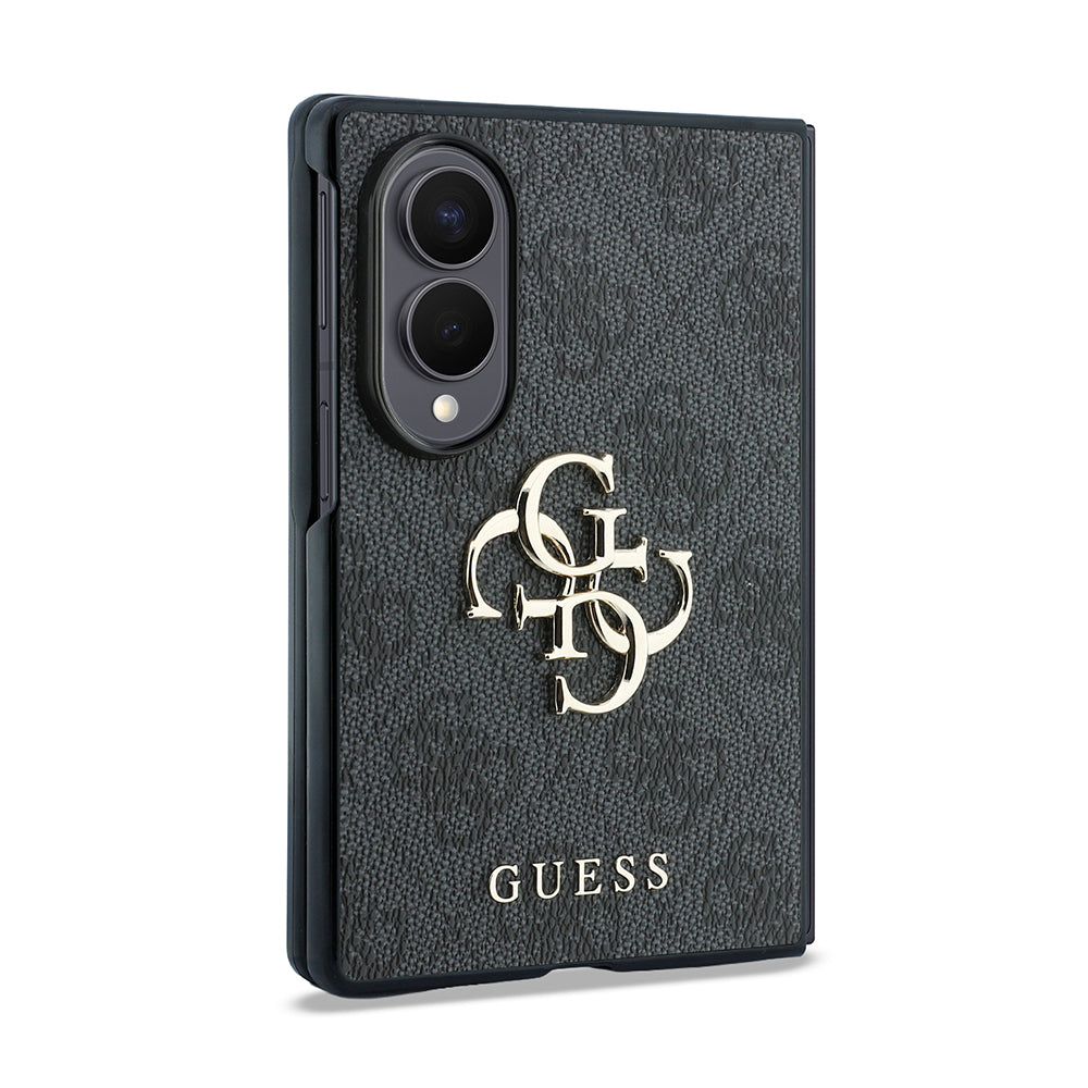 Galaxy Z Fold 8 Kılıf Guess 4G Desenli Metal Büyük 4G ve Yazı Logolu Kapak Siyah