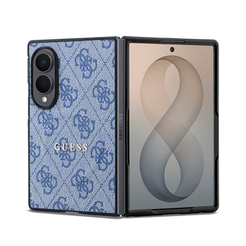 Galaxy Z Fold 8 Kılıf Guess Kabartmalı M-safe Uyumlu PU Deri 4G Desenli ve Yazı Logolu Kapak Mavi