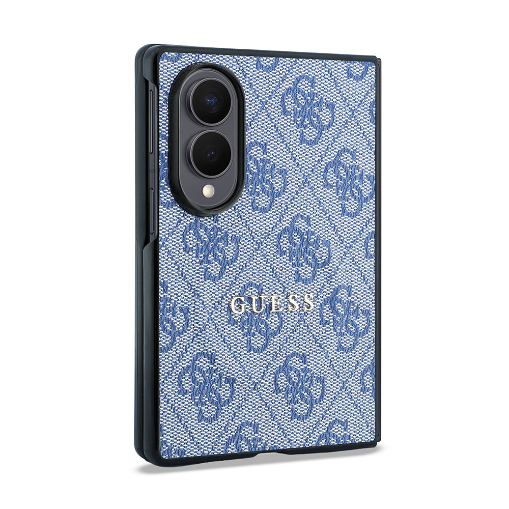 Galaxy Z Fold 8 Kılıf Guess Kabartmalı M-safe Uyumlu PU Deri 4G Desenli ve Yazı Logolu Kapak Mavi