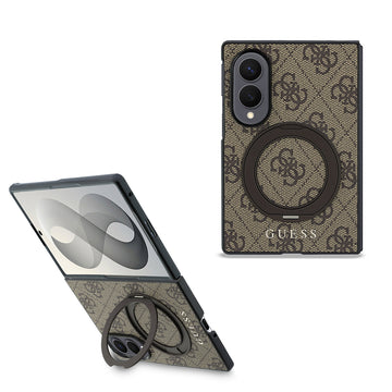 Galaxy Z Fold 8 Kılıf Guess M-safe Uyumlu 360 Dönebilen Standlı 4G Desenli Klasik Yazı Logolu Kapak Kahverengi