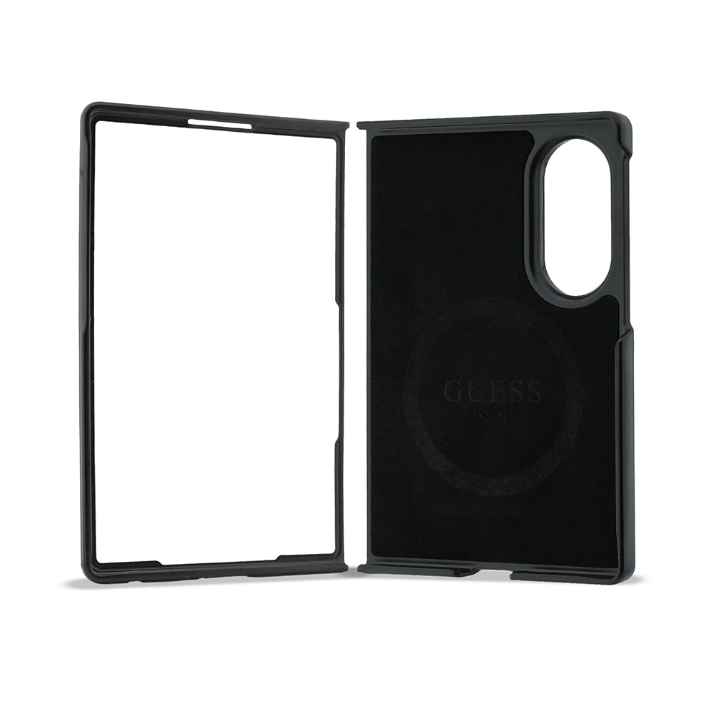 Galaxy Z Fold 8 Kılıf Guess M-safe Uyumlu 360 Dönebilen Standlı 4G Desenli Klasik Yazı Logolu Kapak Kahverengi