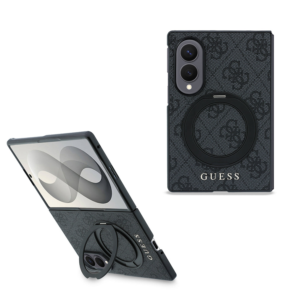 Galaxy Z Fold 8 Kılıf Guess M-safe Uyumlu 360 Dönebilen Standlı 4G Desenli Klasik Yazı Logolu Kapak Siyah