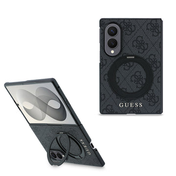 Galaxy Z Fold 8 Kılıf Guess M-safe Uyumlu 360 Dönebilen Standlı 4G Desenli Klasik Yazı Logolu Kapak Siyah