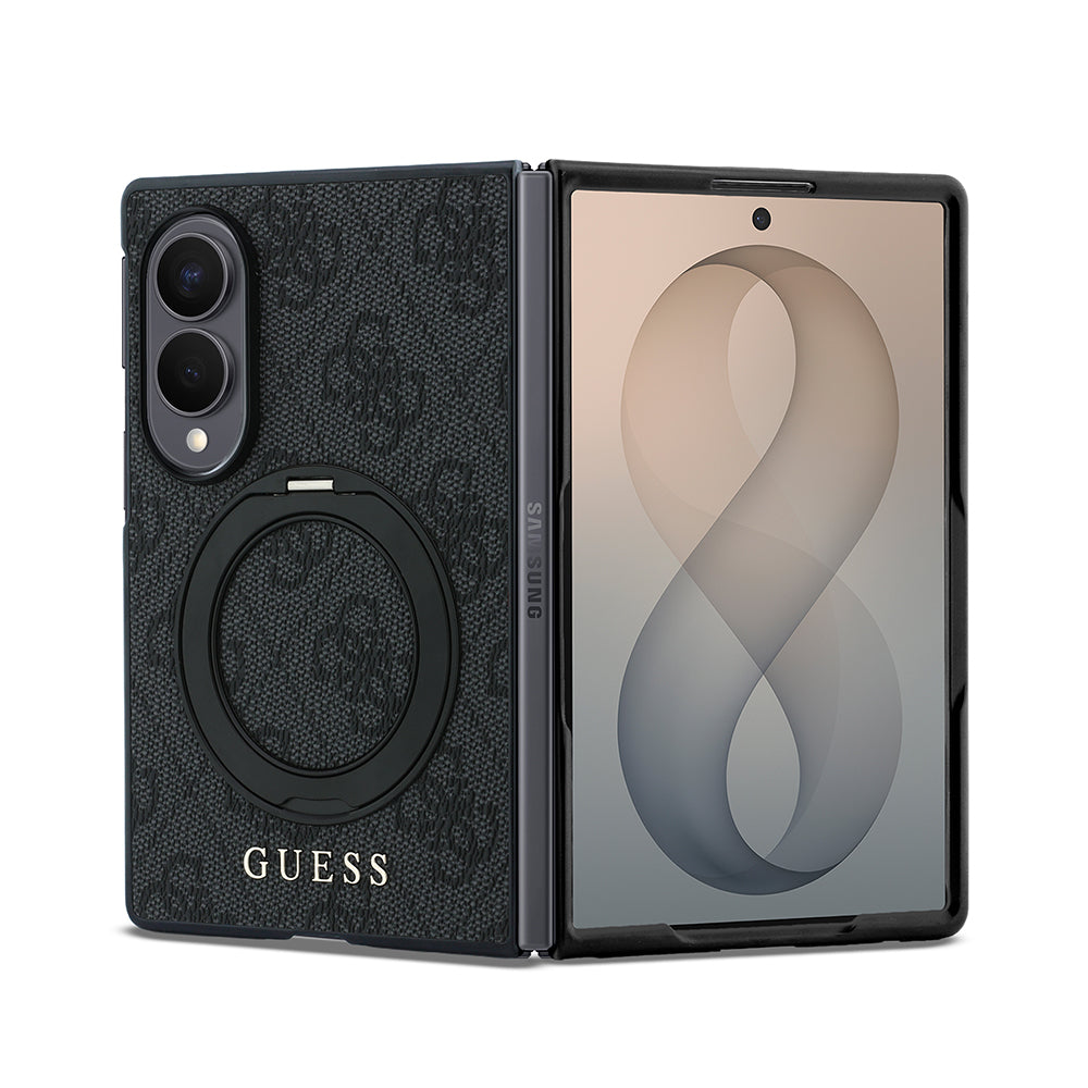 Galaxy Z Fold 8 Kılıf Guess M-safe Uyumlu 360 Dönebilen Standlı 4G Desenli Klasik Yazı Logolu Kapak Siyah