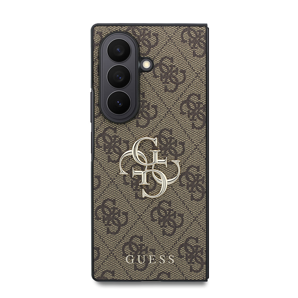 Galaxy Z Fold 8 Ultra Kılıf Guess 4G Desenli Metal Büyük 4G ve Yazı Logolu Kapak Kahverengi
