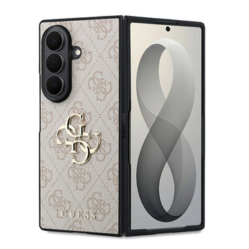 Galaxy Z Fold 8 Ultra Kılıf Guess 4G Desenli Metal Büyük 4G ve Yazı Logolu Kapak Pembe