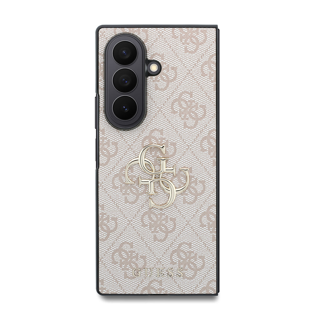 Galaxy Z Fold 8 Ultra Kılıf Guess 4G Desenli Metal Büyük 4G ve Yazı Logolu Kapak Pembe