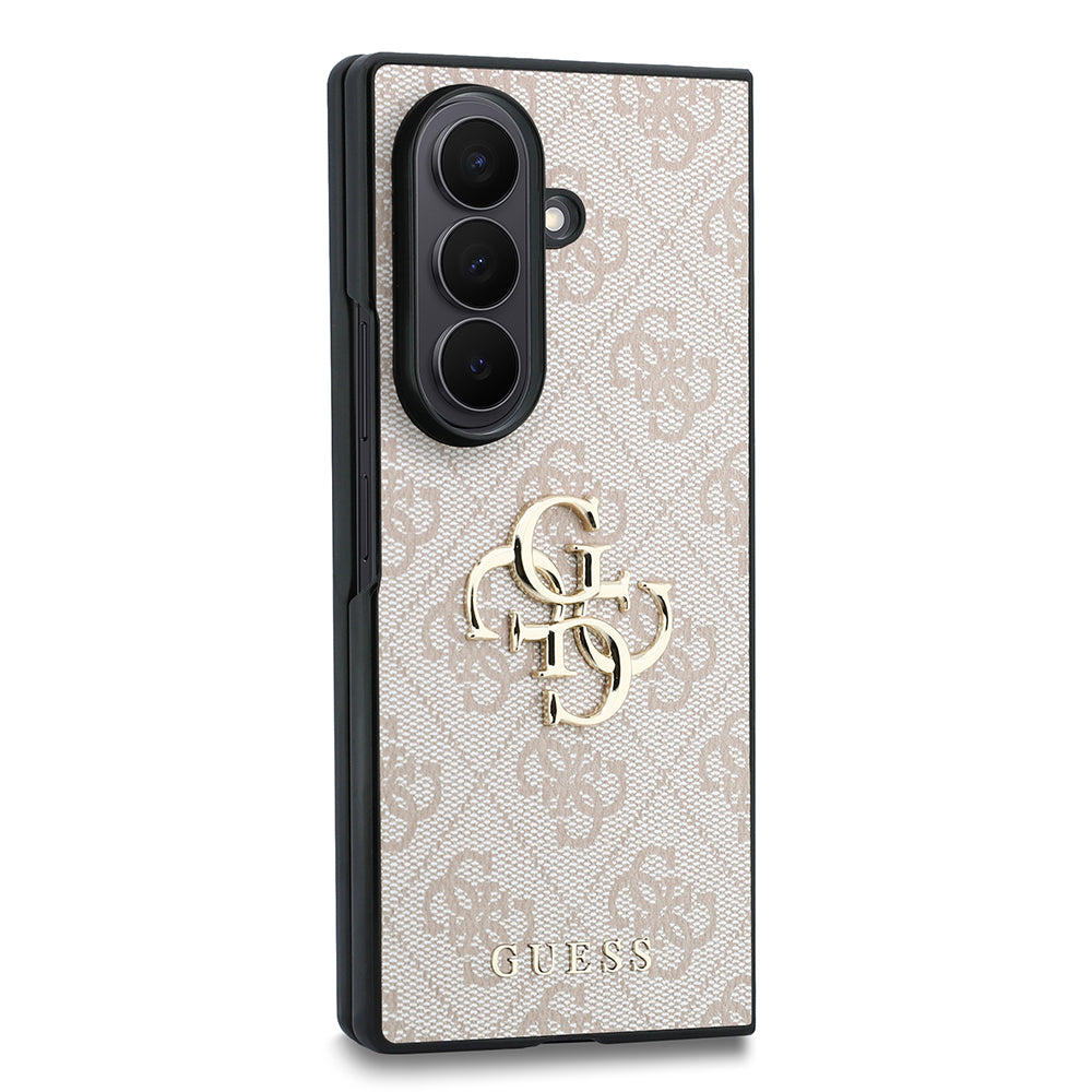 Galaxy Z Fold 8 Ultra Kılıf Guess 4G Desenli Metal Büyük 4G ve Yazı Logolu Kapak Pembe
