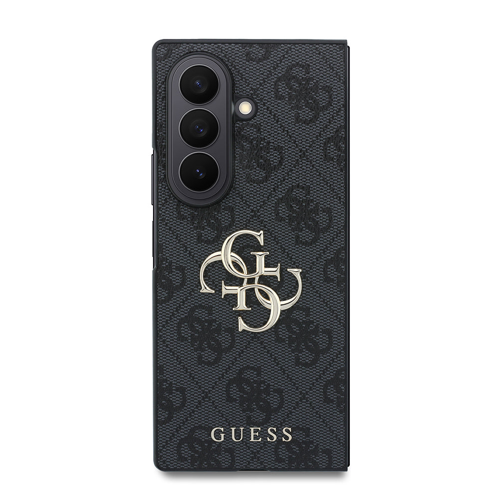 Galaxy Z Fold 8 Ultra Kılıf Guess 4G Desenli Metal Büyük 4G ve Yazı Logolu Kapak Siyah
