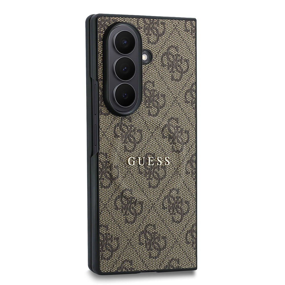 Galaxy Z Fold 8 Ultra Kılıf Guess Kabartma M-safe Uyumlu 4G Desenli Klasik Yazı Logolu Kapak Kahverengi