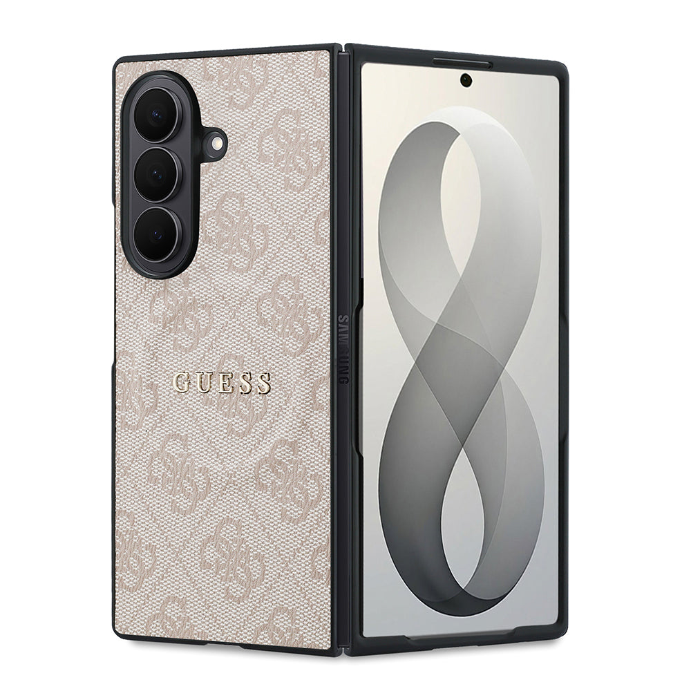 Galaxy Z Fold 8 Ultra Kılıf Guess Kabartma M-safe Uyumlu 4G Desenli Klasik Yazı Logolu Kapak Pembe