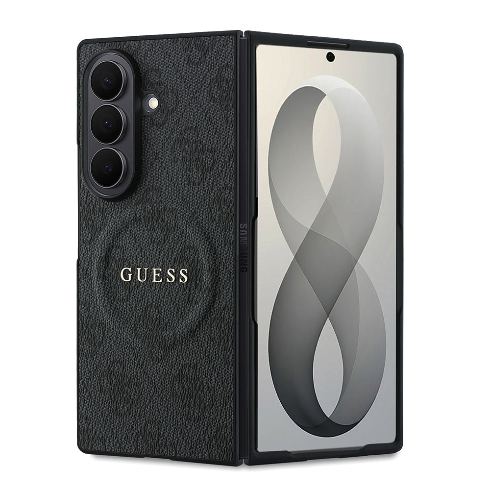 Galaxy Z Fold 8 Ultra Kılıf Guess Kabartma M-safe Uyumlu 4G Desenli Klasik Yazı Logolu Kapak Siyah