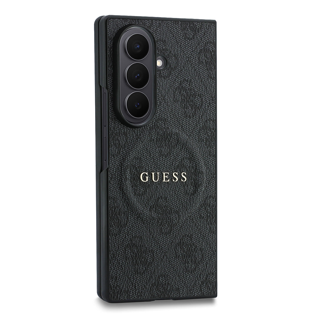Galaxy Z Fold 8 Ultra Kılıf Guess Kabartma M-safe Uyumlu 4G Desenli Klasik Yazı Logolu Kapak Siyah