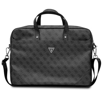 Guess 15-16 inç Laptop Çantası Sıcak Damgalı 4G Desenli Üçgen Logolu Omuz Askılı Siyah