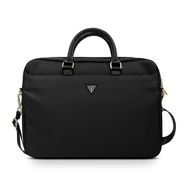 Guess 15-16 inç Laptop Çantası Naylon Kumaş Metal Üçgen Logolu Omuz Askılı Siyah