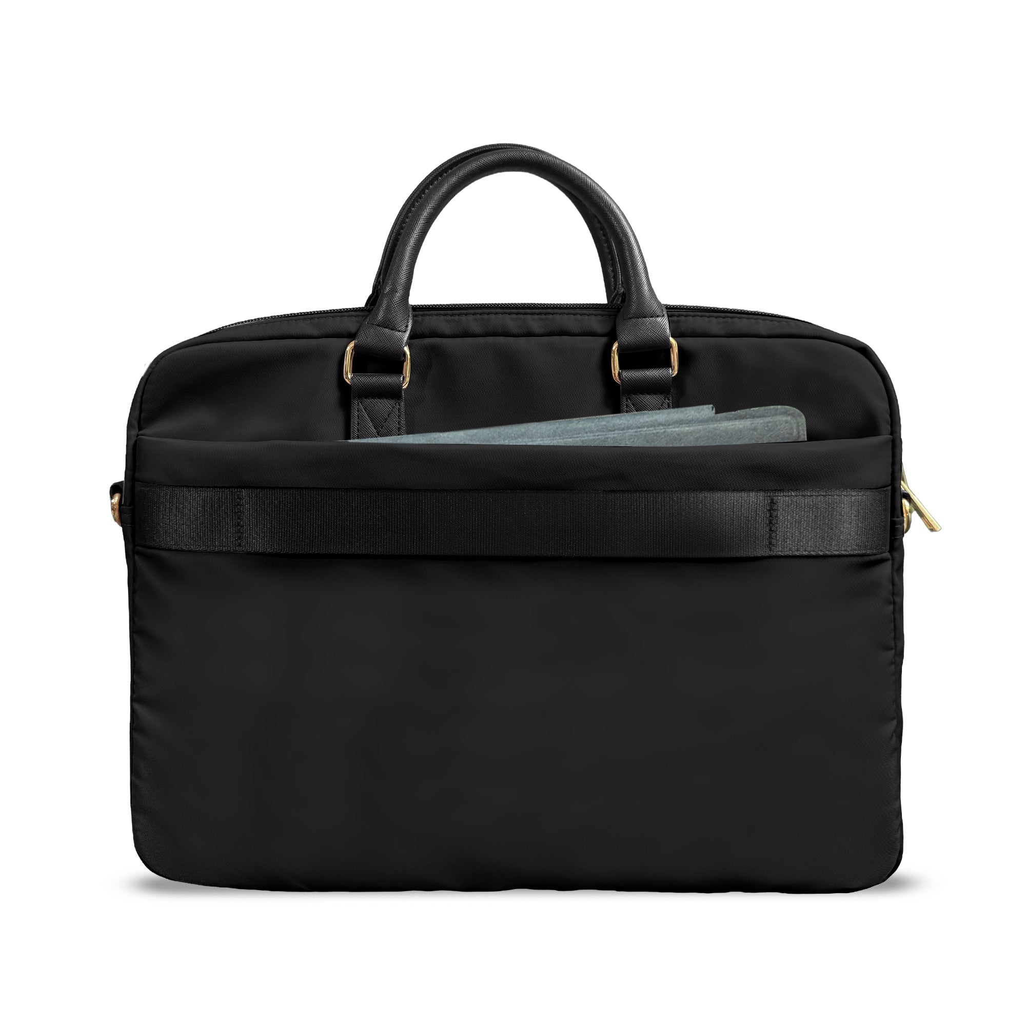 Guess 15-16 inç Laptop Çantası Naylon Kumaş Metal Üçgen Logolu Omuz Askılı Siyah