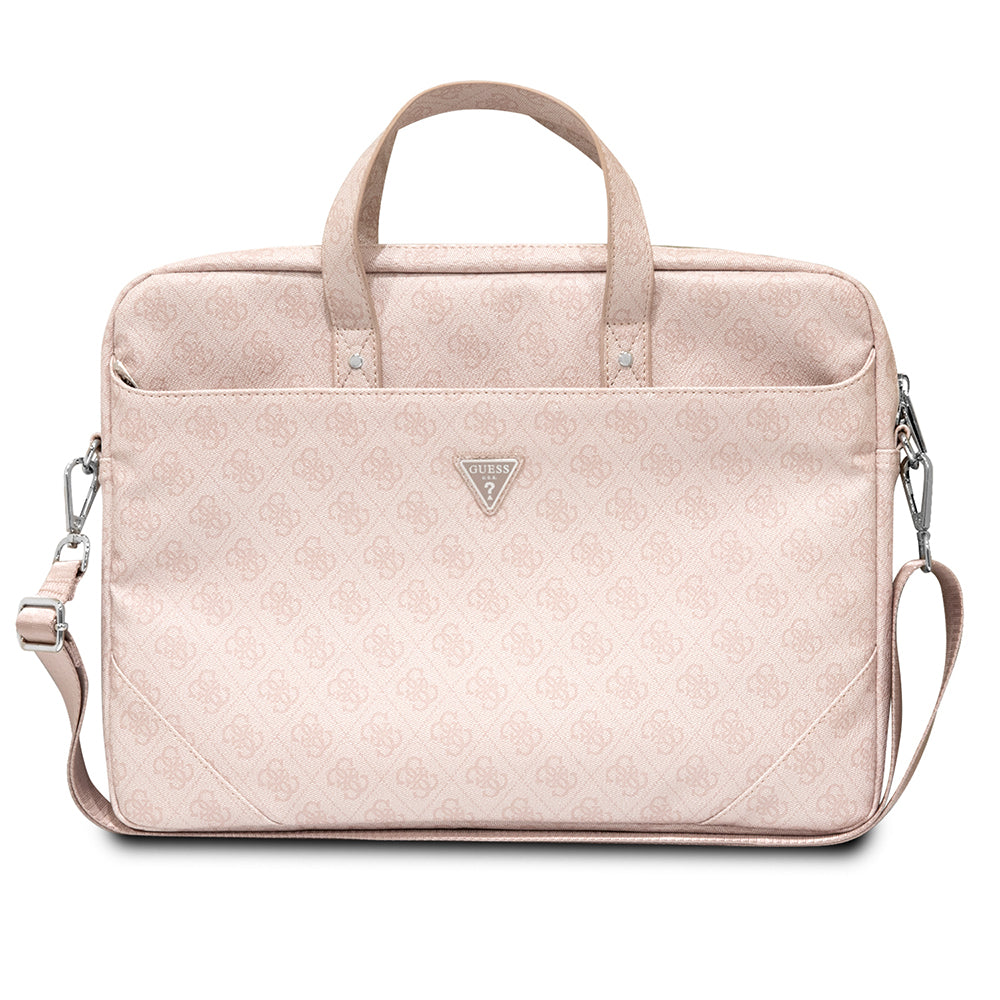 Guess 15-16 inç Laptop Çantası Sıcak Damgalı 4G Desenli Üçgen Logolu Omuz Askılı Pembe