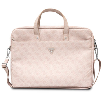 Guess 15-16 inç Laptop Çantası Sıcak Damgalı 4G Desenli Üçgen Logolu Omuz Askılı Pembe